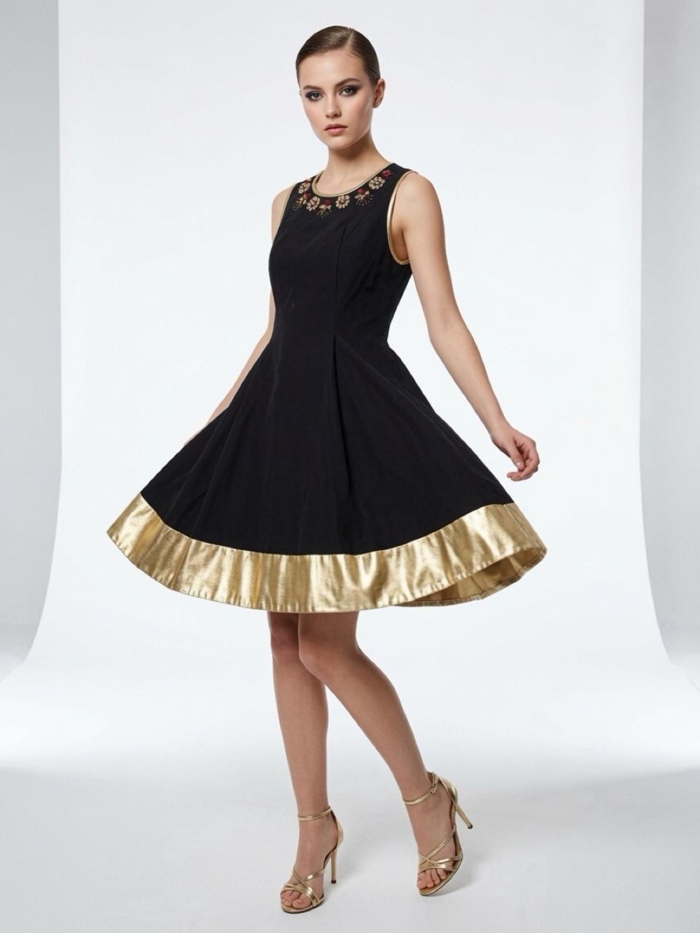 kate spade Black Dress Crystal Embellished with Gold Hem sz 6